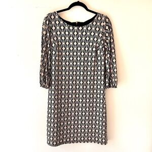 Donna Ricco NEW YORK geometric dress 3/4 puff sleeves sz 6